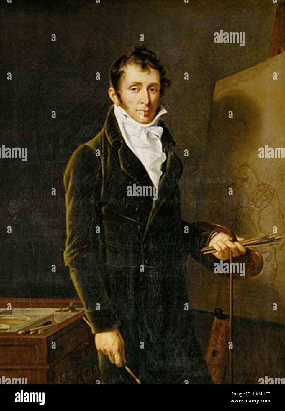 Ein Porträt von Carle Vernet von Robert Lefevre, das die Kunst des Künstlers zeigt, Vernets Bild zu erfassen. Lefevres Werk ist ein gutes Beispiel für Porträts aus dem 19. Jahrhundert, die klassische Techniken mit zeitgenössischen Stilen verbinden. Stockfoto