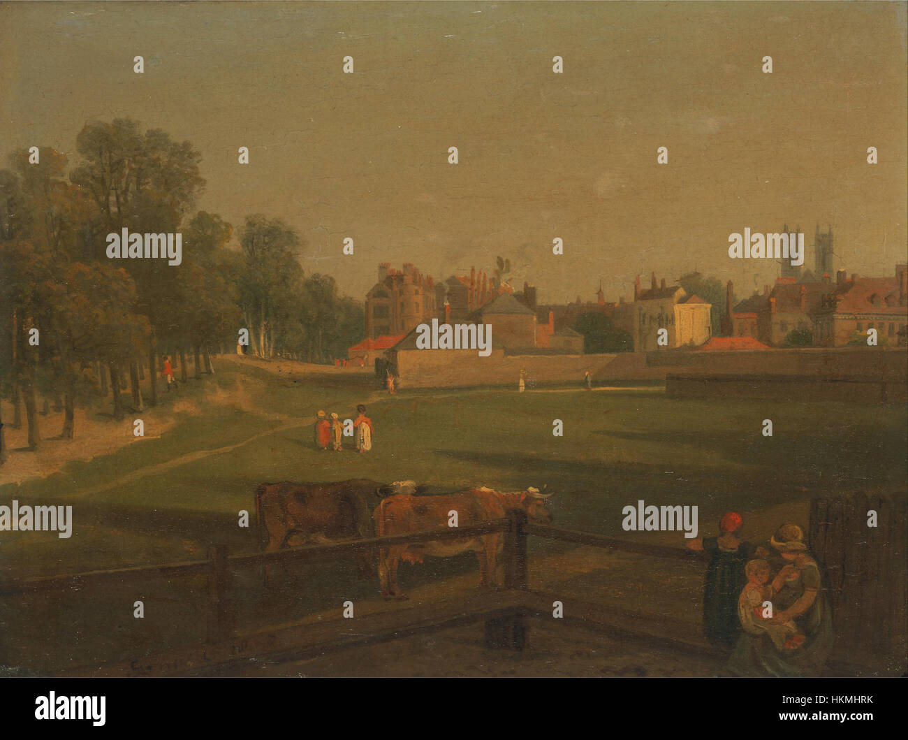 Dieses Kunstwerk von George Arnald zeigt eine westliche Ansicht des Westminster und des Bird Cage Walks, aufgenommen vom Mill House. Das Gemälde bietet eine detaillierte Darstellung eines bemerkenswerten Teils Londons und betont die natürlichen und architektonischen Merkmale der Landschaft. Der akribische Stil des Künstlers fängt die Atmosphäre und historische Bedeutung dieses berühmten Londoner Ortes ein. Stockfoto