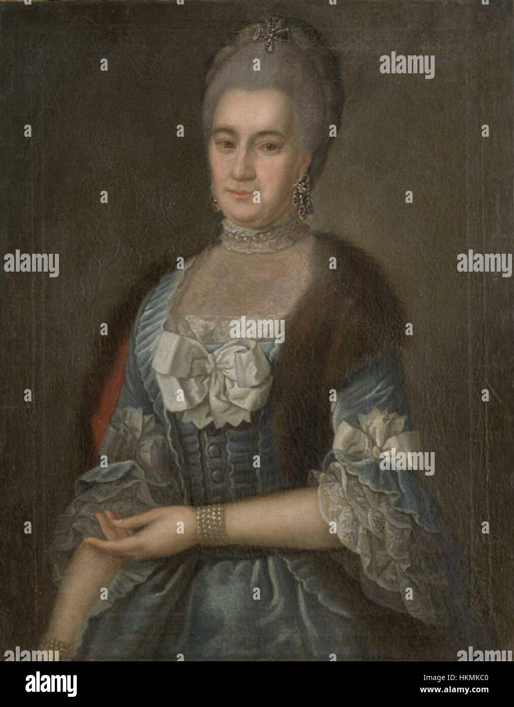 Ein historisches Porträt von *Helena von Schulze*, einer aristokratischen Figur aus Europa, wahrscheinlich in einem Ölgemälde oder einer Lithographie dargestellt. Das Kunstwerk spiegelt die Mode und den gesellschaftlichen Status dieser Zeit wider. Stockfoto