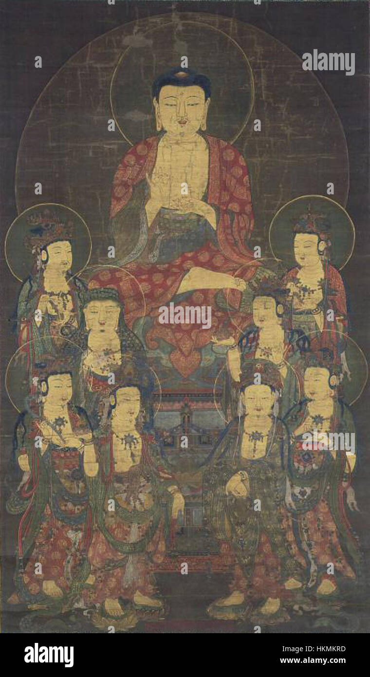 Amitabha mit acht großen Bodhisattvas (Museum für asiatische Kunst, San Francisco) Stockfoto