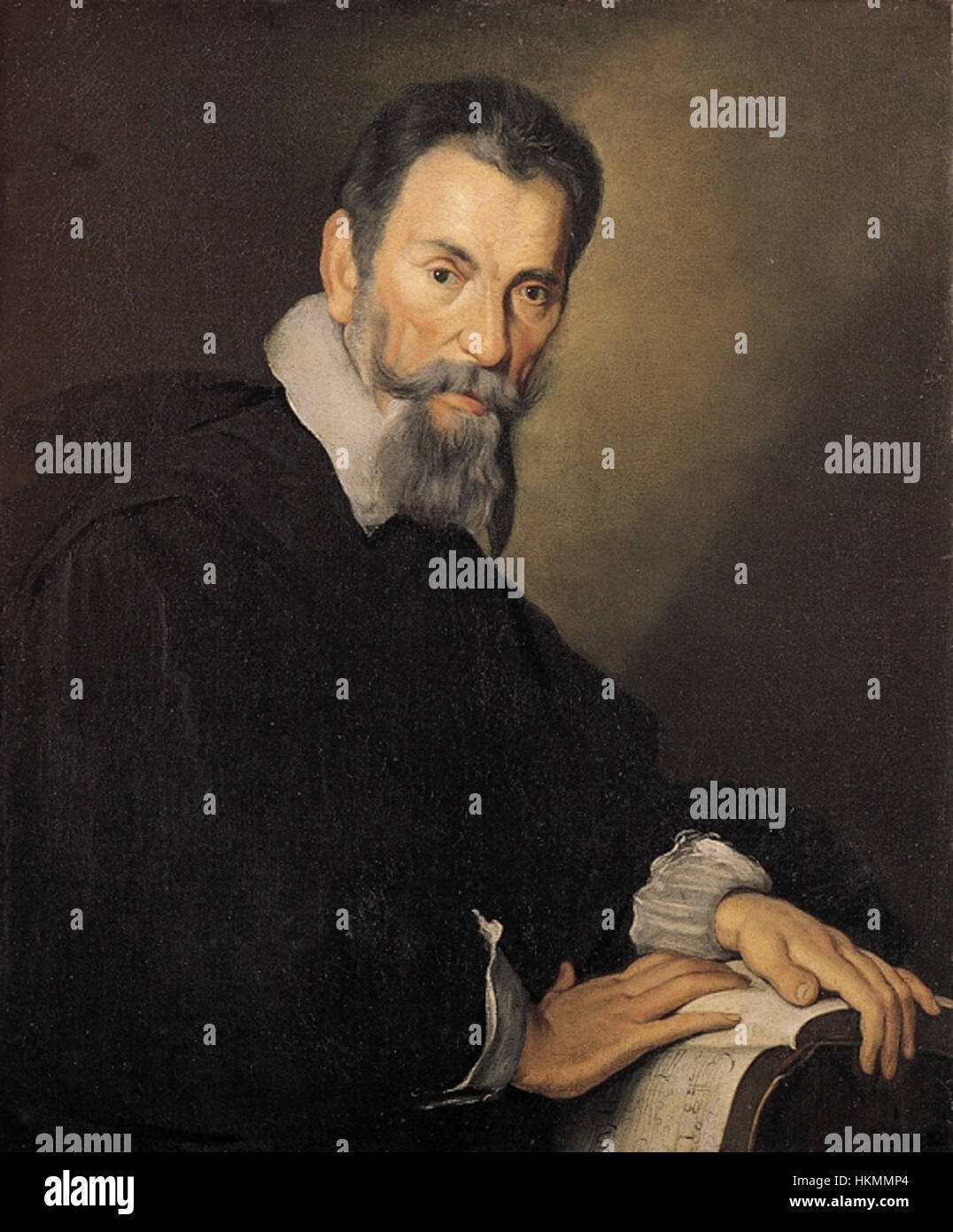 Bernardo Strozzi’ Gemälde von Claudio Monteverdi, das um 1630 entstanden ist, spiegelt das Wesen des berühmten italienischen Komponisten wider und spiegelt den barocken Stil und musikalischen Einfluss der Zeit wider. Stockfoto
