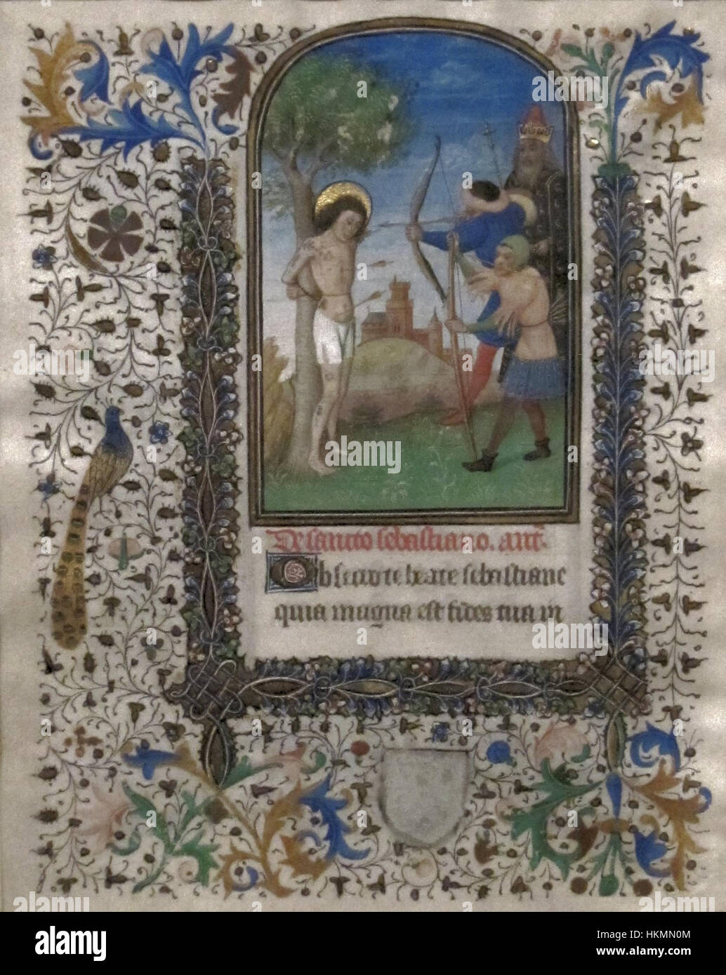 "Das Martyrium des Hl. Sebastian", Blatt aus einem Stundenbuch, c. 1455, eventuell Französisch, Tempera und Blattgold auf Pergament, Honolulu Academy of Arts Stockfoto