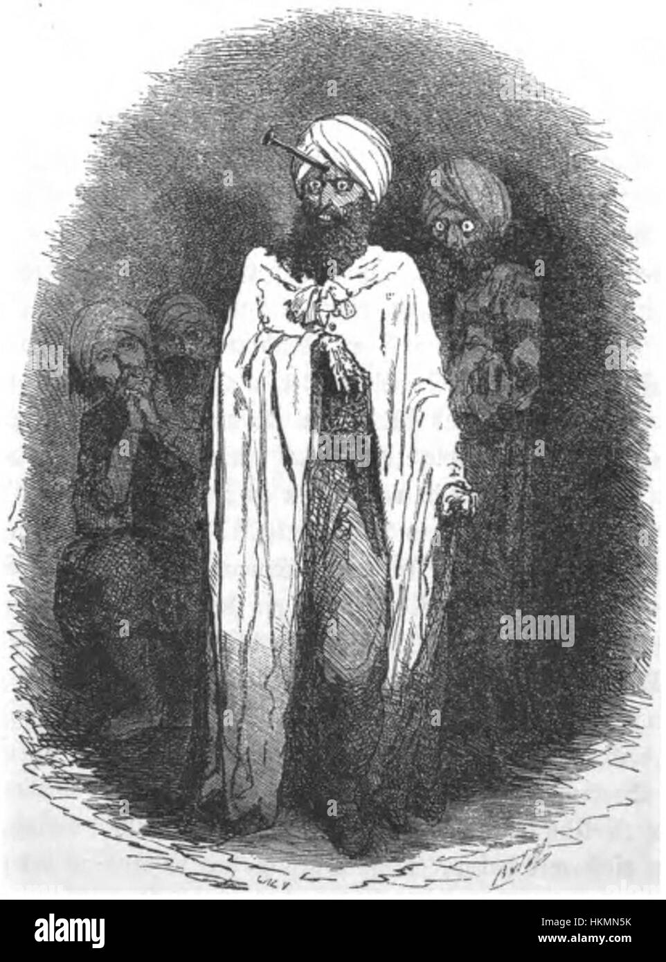 *Piratenspuk* von Bertall ist eine Illustration, die eine Piratenszene darstellt und Abenteuer mit satirischem Humor verbindet. Das Werk zeigt Beralls unverwechselbaren Stil, mit komplizierten Details und verspielten Charakterisierungen, die die Beherrschung der französischen Illustration des 19. Jahrhunderts durch den Künstler hervorheben. Stockfoto