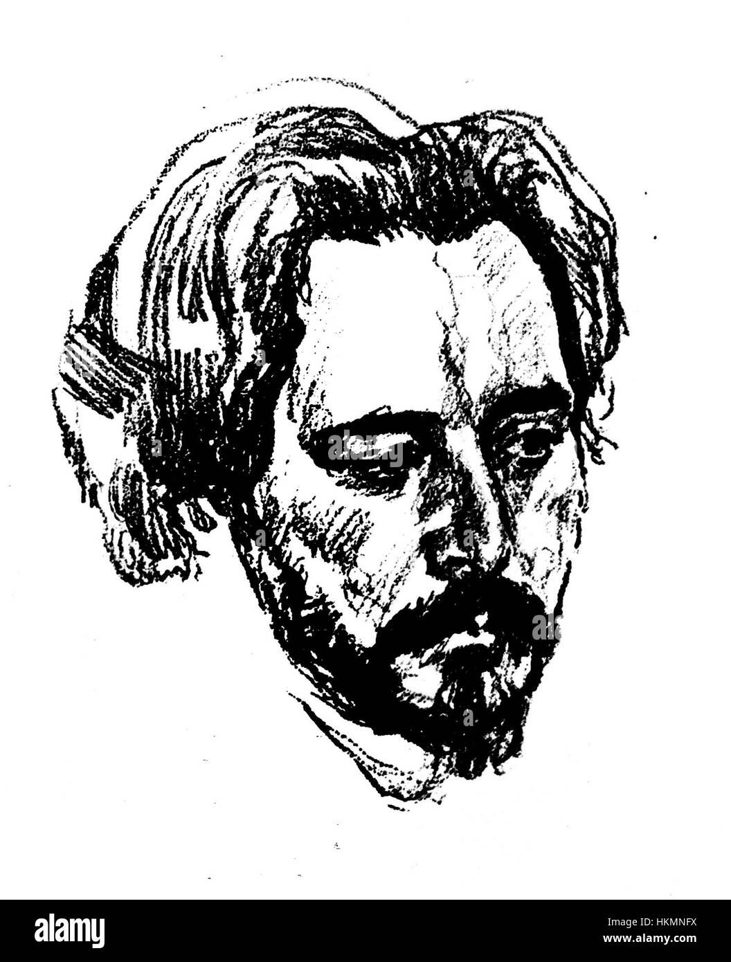 „Andreev L“ von Serov, gemalt 1907, ist ein Porträt, das beispielhaft für die Meisterschaft des Künstlers bei der Erfassung menschlicher Emotionen und Charaktere ist. Das Werk spiegelt die Fähigkeit des Künstlers wider, die Feinheiten seiner Persönlichkeit durch die Verwendung von Farben und Pinseln darzustellen. Stockfoto