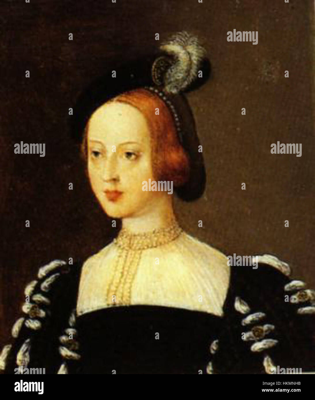 Dieses Gemälde zeigt Beatrice von Portugal Savoy, eine bemerkenswerte Figur aus der europäischen Königsgeschichte. Das Kunstwerk hebt ihre königliche Abstammung und ihren Status im Europa des 16. Jahrhunderts hervor und fängt ihr königliches Aussehen und ihre würdevolle Präsenz ein. Stockfoto