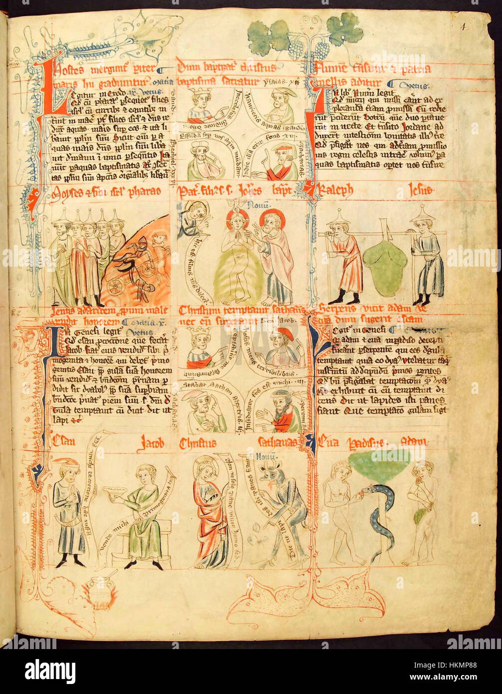 Die Biblia pauperum (Bibel der Armen) ist eine mittelalterliche Manuskript, die biblische Geschichten visuell an diejenigen weitergeben soll, die nicht lesen können. Diese Version mit der Bezeichnung WDB-9ci ist ein Schlüsselbeispiel für die Verwendung von Kunst zur Vermittlung christlicher Lehren im Mittelalter. Stockfoto