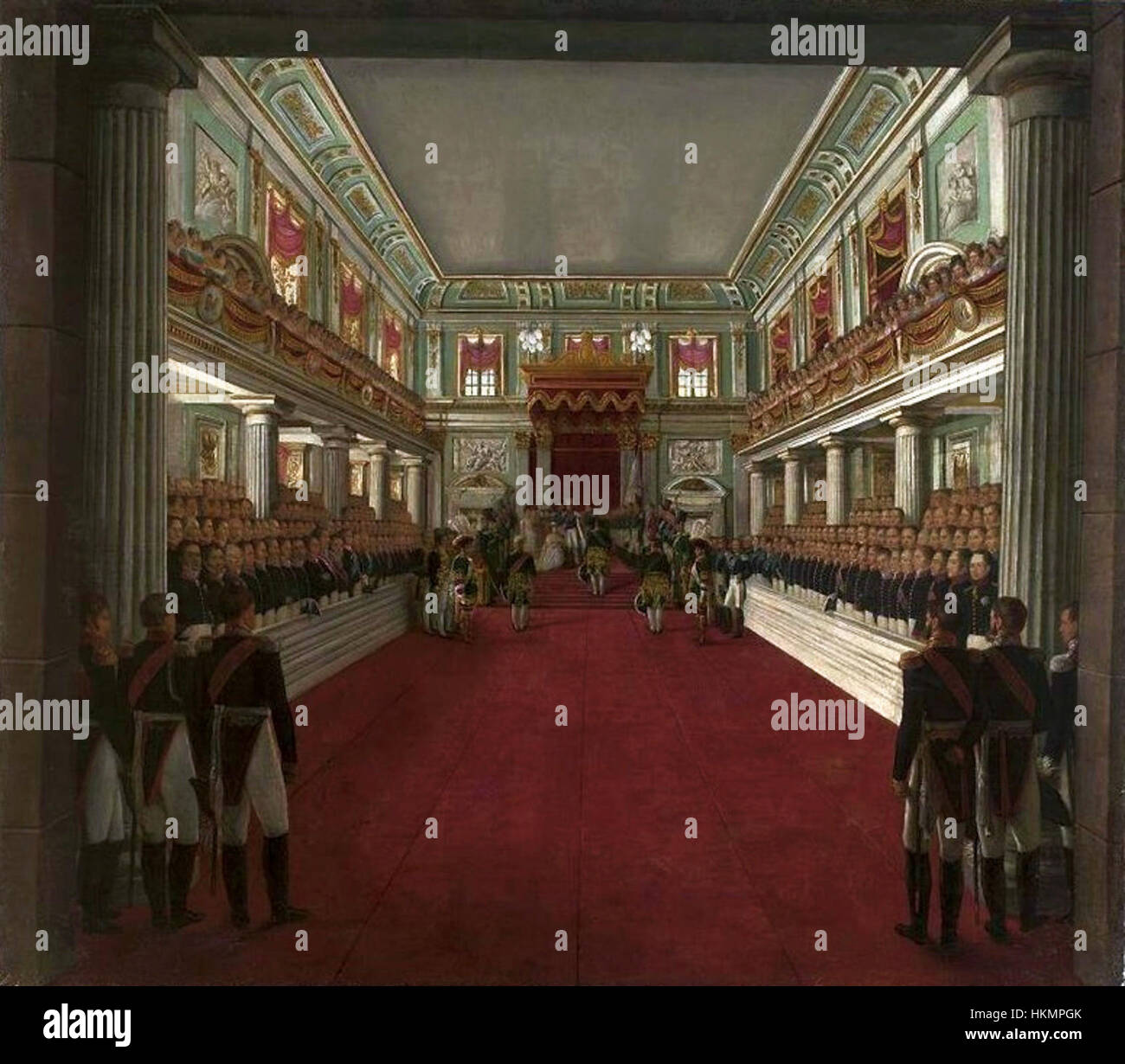 Ein Gemälde von Kasprzycki, das die Krönung von Alexandra Feodorovna, Kaiserin von Russland, darstellt und einen Moment der imperialen russischen Geschichte festnimmt. Stockfoto