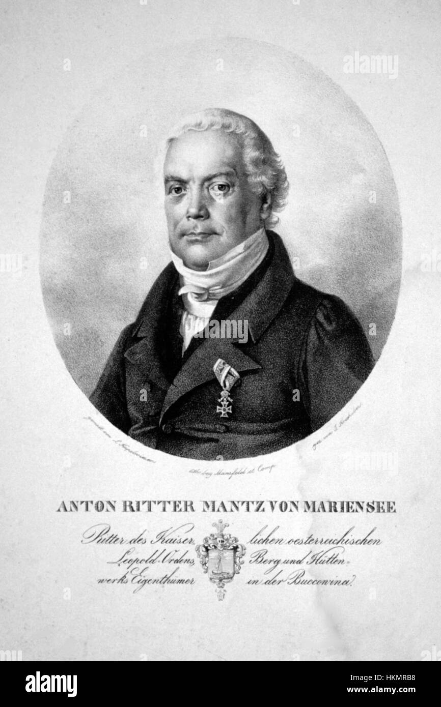 Eine Lithografie von Anton Manz von Marienberg, die eine historische Szene oder Figur darstellt. Das Litho fängt feine Details ein und bietet einen Einblick in die künstlerischen Techniken des 19. Jahrhunderts, die durch markante Linien und kontrastierende Schatten gekennzeichnet sind. Stockfoto
