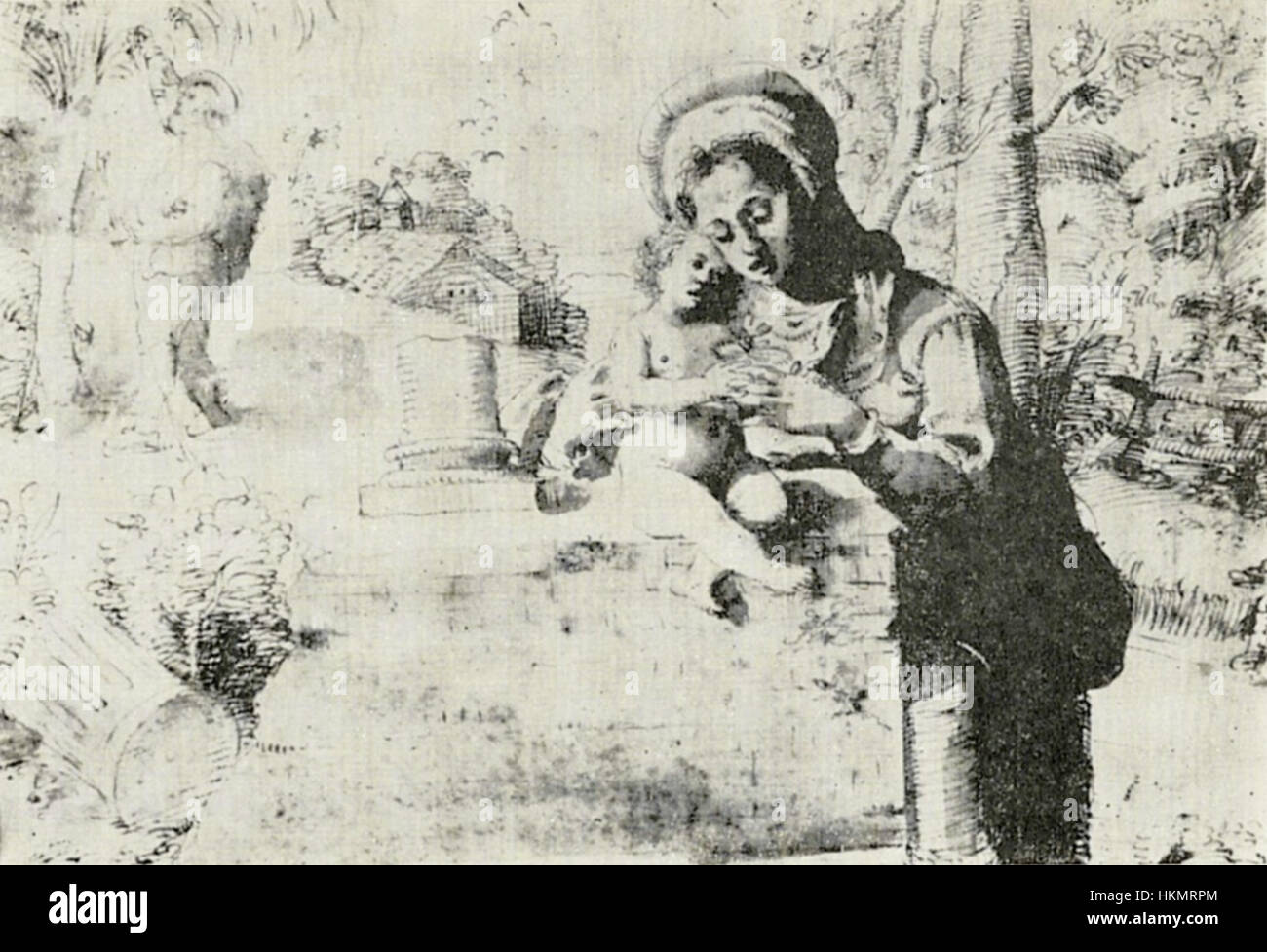 „Rest on the Flight into Egypt“ von Vanni zeigt die Reise der Heiligen Familie auf der Flucht nach Ägypten und bietet einen ruhigen Moment der Ruhe während ihrer Flucht. Das Kunstwerk, das im 19. Jahrhundert geschaffen wurde, fängt eine religiöse und historische Erzählung mit einem Fokus auf menschliche Emotionen und Ruhe während eines zentralen biblischen Ereignisses ein. Stockfoto