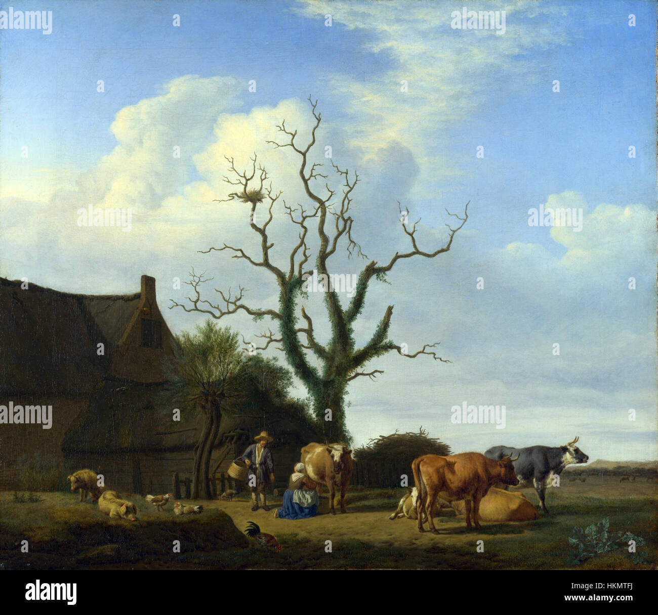 Adriaen van de Velde - Een Boerderij met Een Dode Boom (1658) Stockfoto