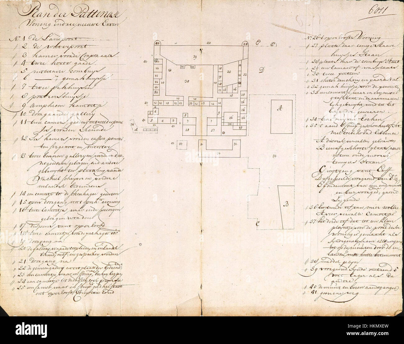 Eine Karte der Lodge in Patna, die die architektonische Planung und räumliche Organisation der Lodge darstellt. Die Karte zeigt die Struktur der Lodge und ihre Bedeutung für die lokale Geschichte. Stockfoto