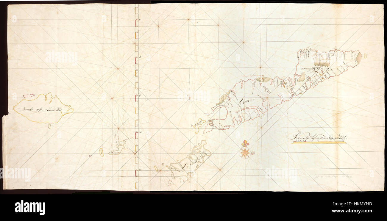 Diese historische Karte, Teil B der AMH-6088-NA-Serie, zeigt die Insel Timor und ihre umliegenden Regionen. Die Karte ist von entscheidender Bedeutung für das Verständnis des geografischen Kontexts und der Handelsrouten in dem Gebiet während der Erstellungszeit. Stockfoto