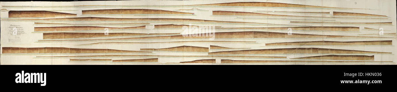 Dieses Kunstwerk stellt die Querschnitte der Straßen rund um das Schloss von Colombo dar und bietet einen detaillierten topografischen Blick auf die historische Infrastruktur und das städtische Design. Stockfoto