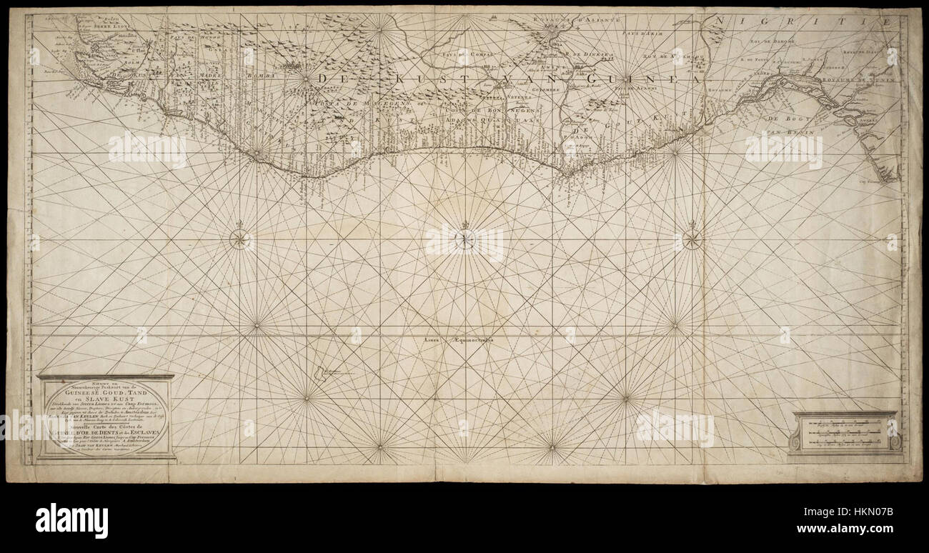 Eine historische Karte Westafrikas, die Regionen von Sierra Leone bis Kap Formosa zeigt und die geographischen Besonderheiten und Gebiete der Region während eines bestimmten Zeitraums der Geschichte darstellt. Stockfoto