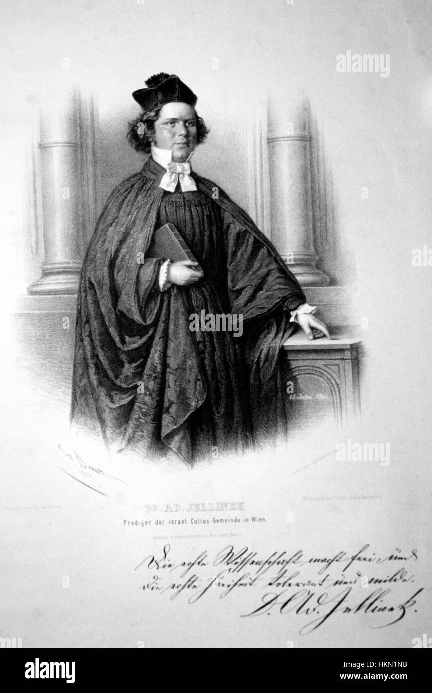 Dieses Kunstwerk von Adolf Jellinek und Josef Anton Bauer veranschaulicht klassische Techniken, indem es Präzision im Portrait mit einem Fokus auf den Charakter verbindet. Das Stück repräsentiert die Meisterschaft der Künstler in der Erfassung menschlicher Ausdrucksformen und ihren Beitrag zur Porträtkunst des 19. Jahrhunderts. Stockfoto