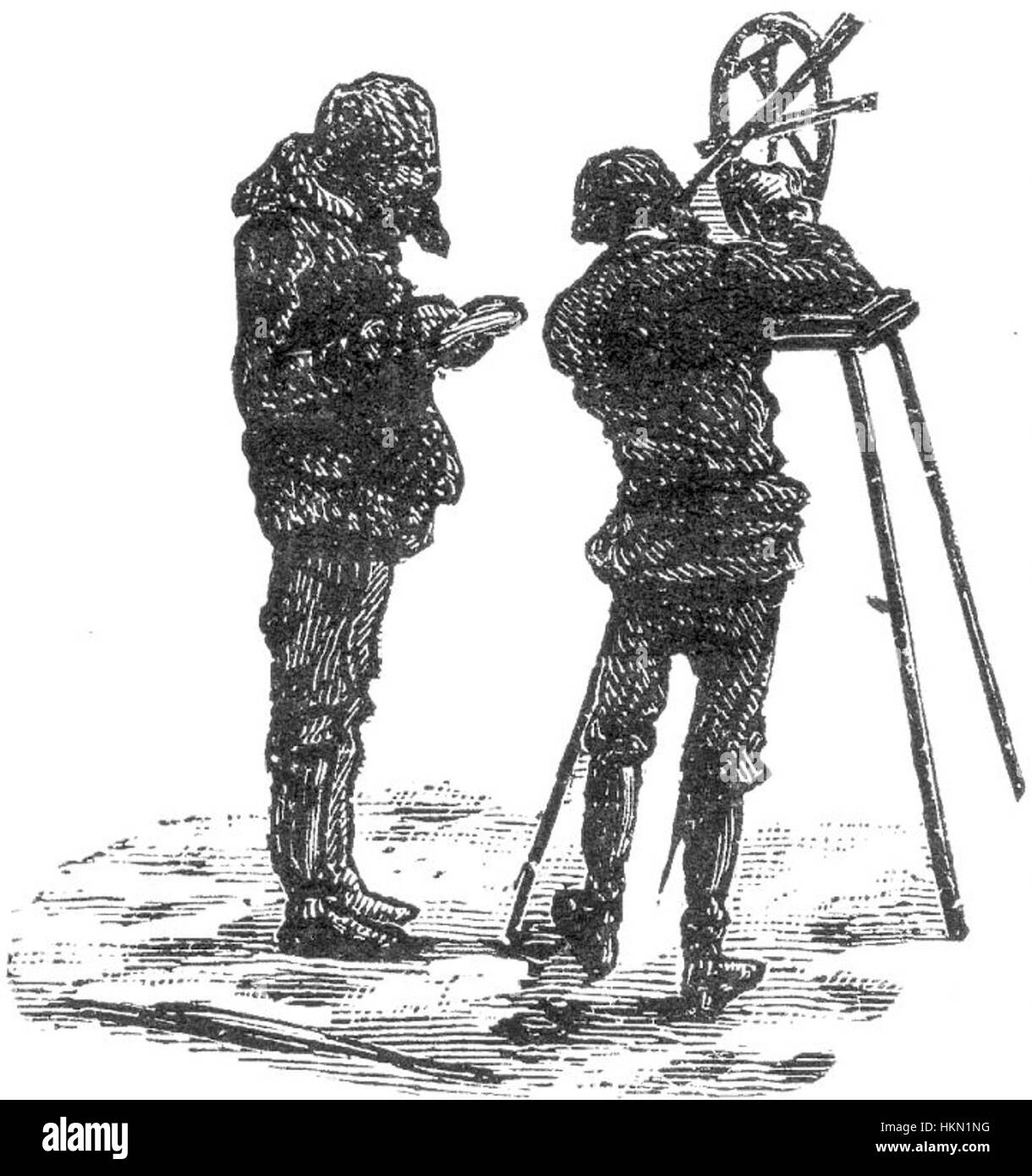 „The Field of Ice“ von Riou und Montaut zeigt eine dramatische Eislandschaft, die die raue Schönheit der Natur in ihrer extremsten Form einfängt. Das Gemälde vermittelt die Fragilität und Majestät eisbedeckter Terrains. Stockfoto