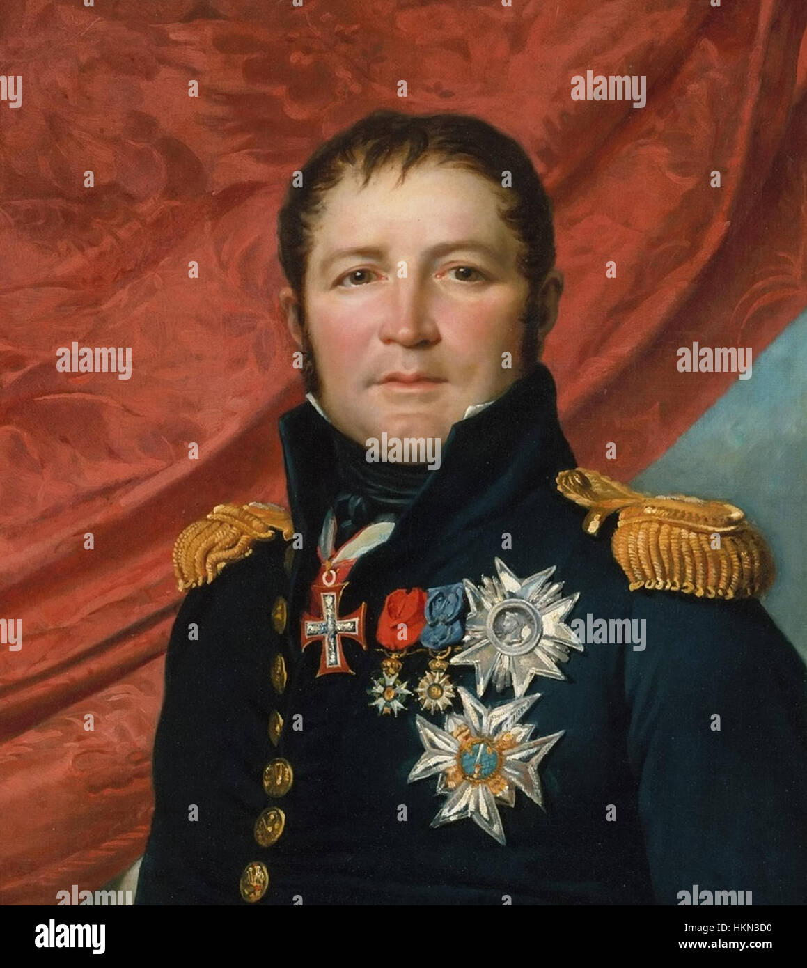 Dieses detaillierte Werk von David Etienne Maurice Gerard hebt die komplexen Elemente des Stils des Künstlers aus dem 19. Jahrhundert hervor und zeigt detaillierte Porträts und historische Motive in der bildenden Kunst. Stockfoto