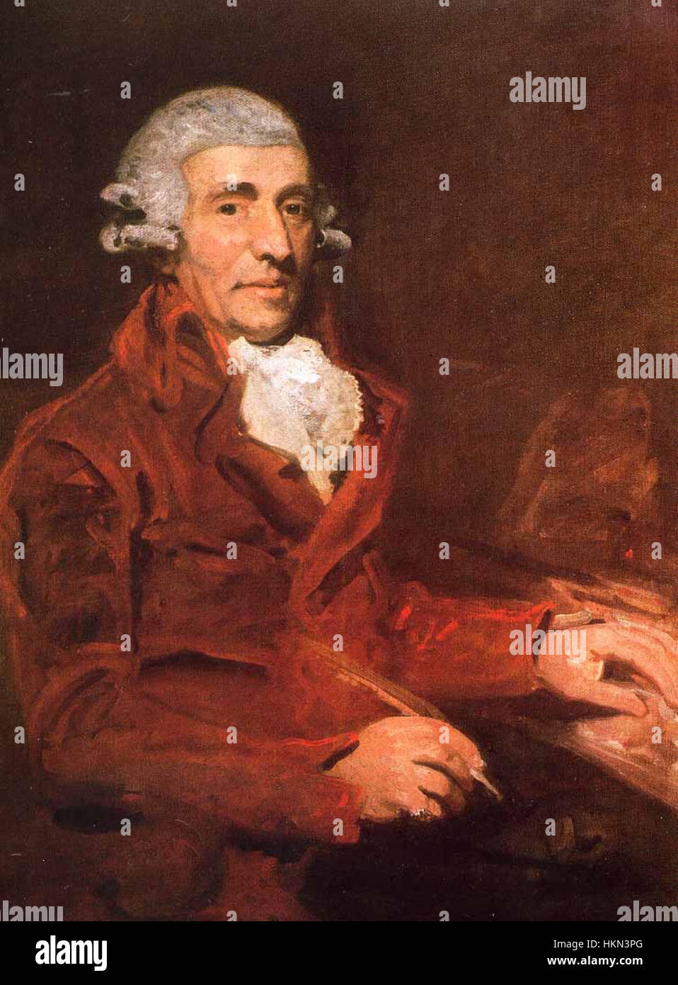 Dieses Porträt von Franz Joseph Haydn, gemalt von John Hoppner 1791, fängt den berühmten Komponisten auf dem Höhepunkt seiner Karriere ein. Haydns Beiträge zur klassischen Musik spiegeln sich in diesem Werk wider und verewigen sein Vermächtnis als einer der größten Komponisten des 18. Jahrhunderts. Stockfoto