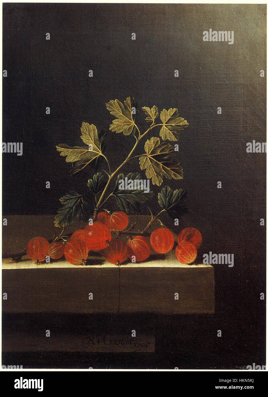 Dieses Ölgemälde von Adriaen Coorte mit dem Titel „Rote Stachelbeeren auf einem Steinsockel“ fängt die zarte Schönheit eines natürlichen Stilllebens ein. Die Liebe des Künstlers zum Detail und die Verwendung von Licht unterstreichen die Texturen der Stachelbeeren und die Steinoberfläche und zeigen Coortes Beherrschung der Stillleben-Komposition und seine einzigartige Fokussierung auf natürliche Motive. Stockfoto