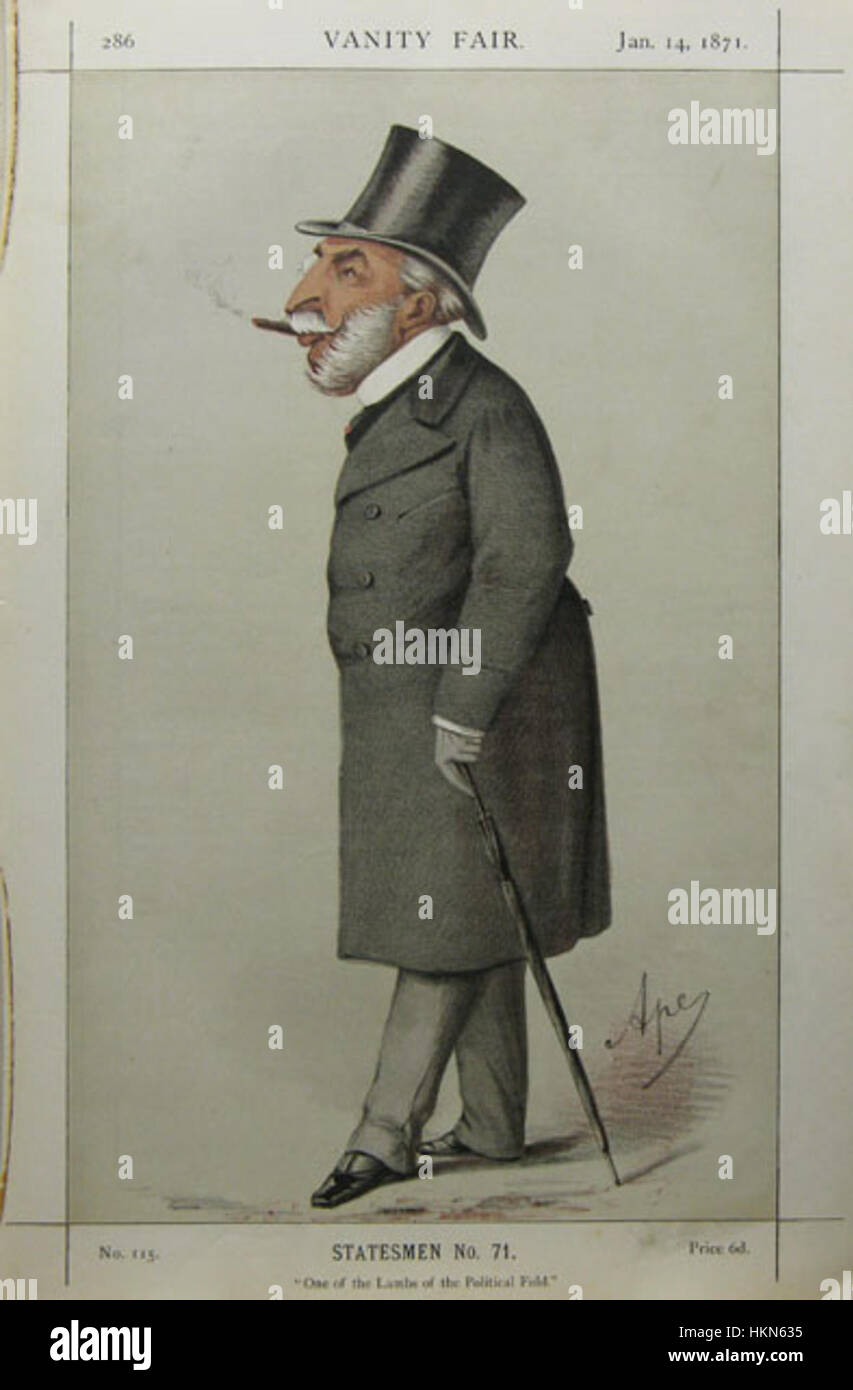 Rudolph Apponyi Vanity Fair ist eine Karikatur, die in der Ausgabe der Vanity Fair vom 14. Januar 1871 veröffentlicht wurde. Das Kunstwerk zeigt Rudolph Apponyi, einen ungarischen Aristokraten, in einem satirischen und humorvollen Licht, das typisch für den redaktionellen Stil der Zeitschrift ist. Stockfoto