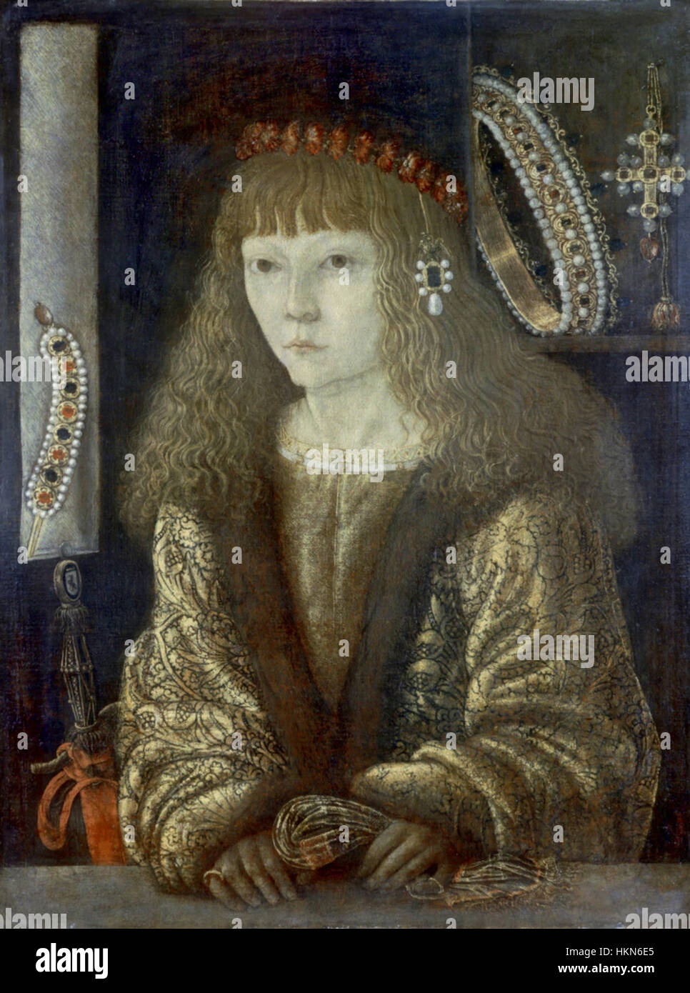 Dieses Gemälde von Baldassare Estense ist ein Paradebeispiel italienischer Renaissance-Kunst, bekannt für seinen detaillierten Realismus und klassischen Einfluss. Estenses Arbeiten spiegeln den hohen künstlerischen Anspruch dieser Zeit wider und zeigen Renaissancetechniken sowohl in Portrait als auch in Landschaft. Stockfoto Dieses Gemälde von Baldassare Estense ist ein Paradebeispiel italienischer Renaissance-Kunst, bekannt für seinen detaillierten Realismus und klassischen Einfluss. Estenses Arbeiten spiegeln den hohen künstlerischen Anspruch dieser Zeit wider und zeigen Renaissancetechniken sowohl in Portrait als auch in Landschaft. Stockfoto