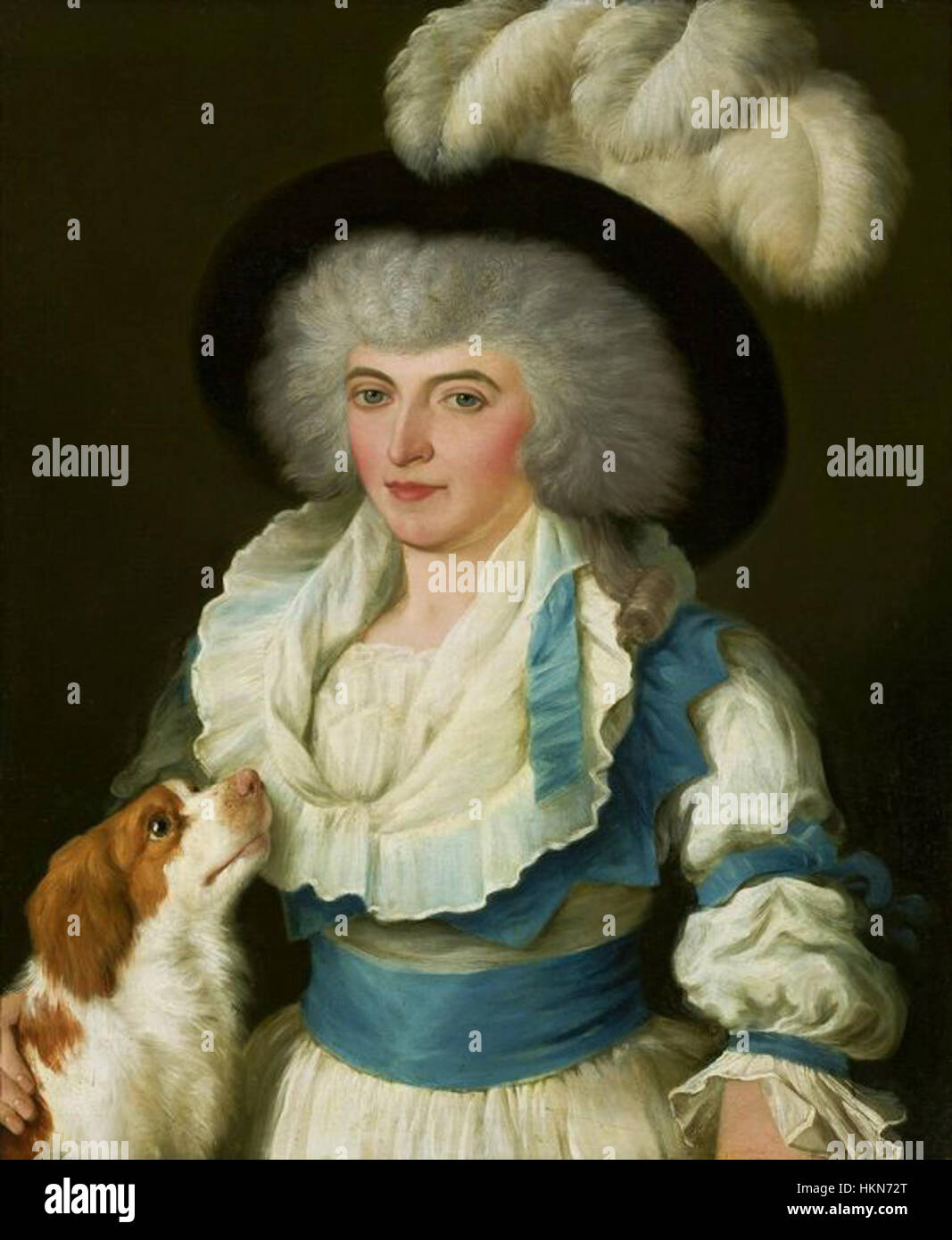 Anonymes Portrait Dame mit Hund Stockfoto