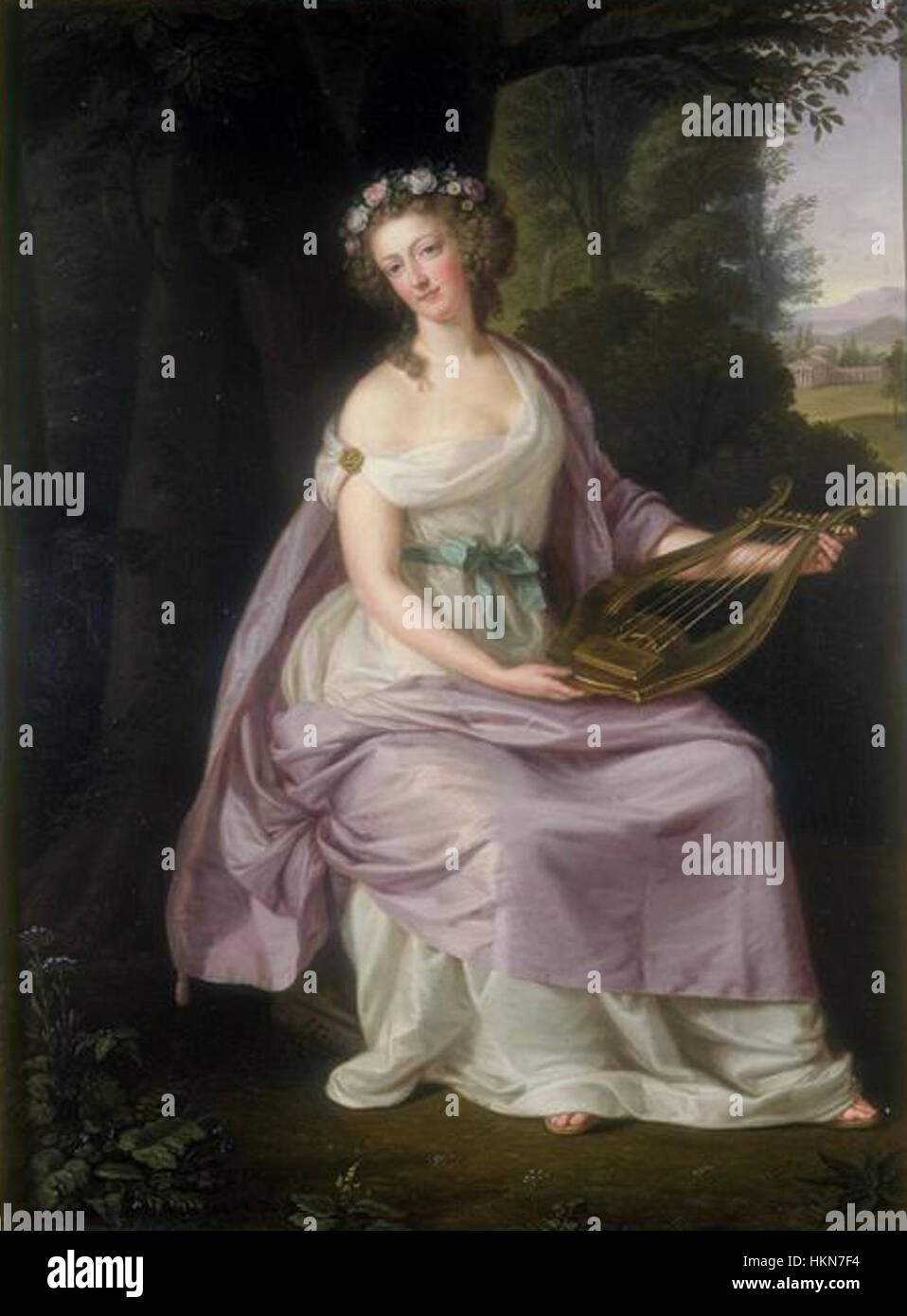 Das 1788 entstandene Gemälde „Marie Antoinette as Erato“ von Guttenbrunn stellt die französische Königin als Muse lyrischer Lyrik dar und verbindet historische und allegorische Themen, um ihre königliche Persönlichkeit hervorzuheben. Stockfoto