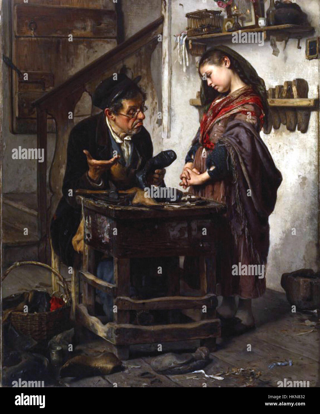 Antonio Rottas „der hoffnungslose Fall“ fängt eine dramatische emotionale Szene ein, in der der Kampf einer in Not geratenen Figur anhand klassischer Maltechniken aus dem 19. Jahrhundert dargestellt wird. Stockfoto