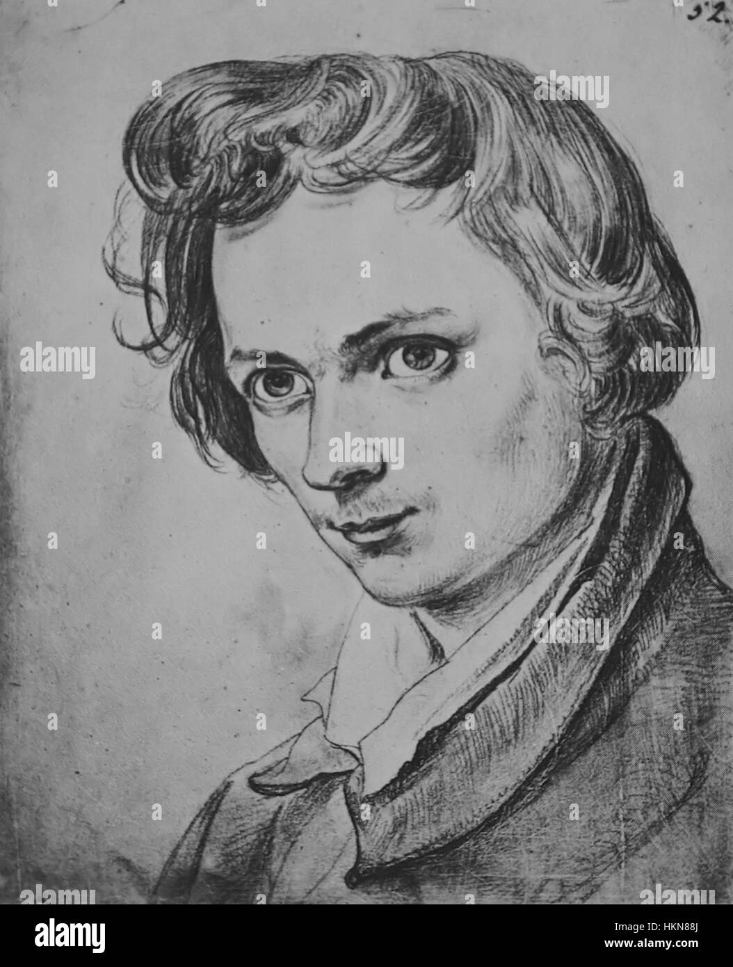 Ein Selbstporträt von August Lucas, das 1828 erstellt wurde. Lucas war bekannt für seinen introspektiven Stil und seinen Beitrag zur Porträtmalerei im frühen 19. Jahrhundert. Stockfoto