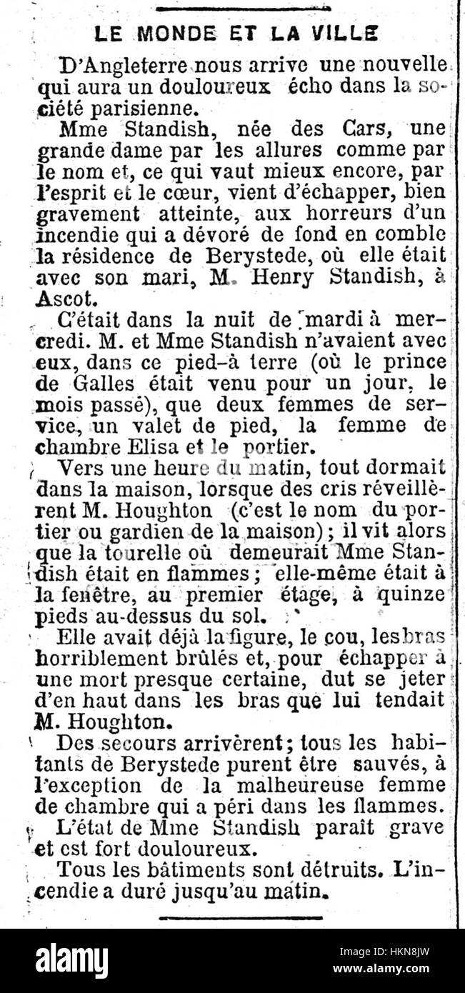 Ein Bild aus einer französischen Zeitung (05), in der Berystede gezeigt wird, wahrscheinlich mit einem Bericht oder einer Veranstaltung. Das Foto zeigt die historische und kulturelle Bedeutung des Themas und unterstreicht seine Bedeutung in den französischen Medien. Stockfoto