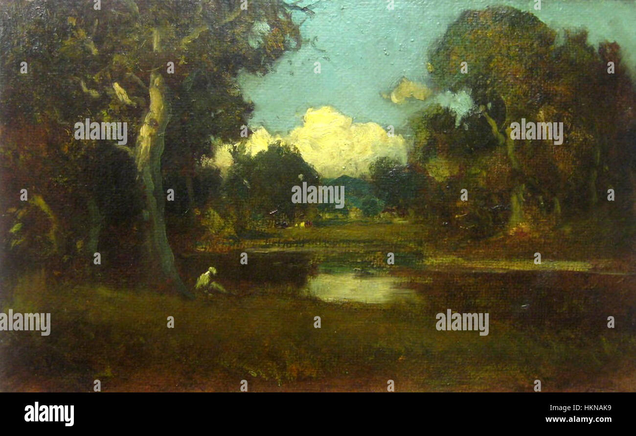 „Berkeley Oaks“ von William Keith ist ein Landschaftsgemälde, das die majestätischen Eichenbäume von Berkeley, Kalifornien, darstellt. Der Stil von Keith fängt die natürliche Schönheit der kalifornischen Landschaft ein, vor allem das üppige Laub und die ruhige Umgebung. Stockfoto