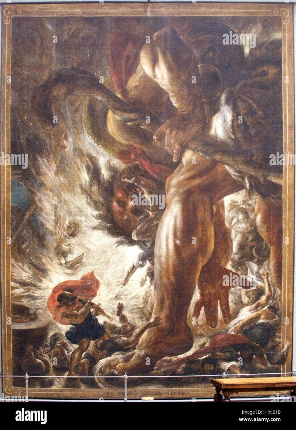 Dieses Kunstwerk mit dem Titel „Ein Riese der Erde“ symbolisiert die immense Macht und die natürliche Schönheit der Landschaften der Erde. Das Stück verwendet großformatige Bilder, um Themen der Größe der Natur und der menschlichen Verbindung zur Umwelt zu vermitteln. Stockfoto