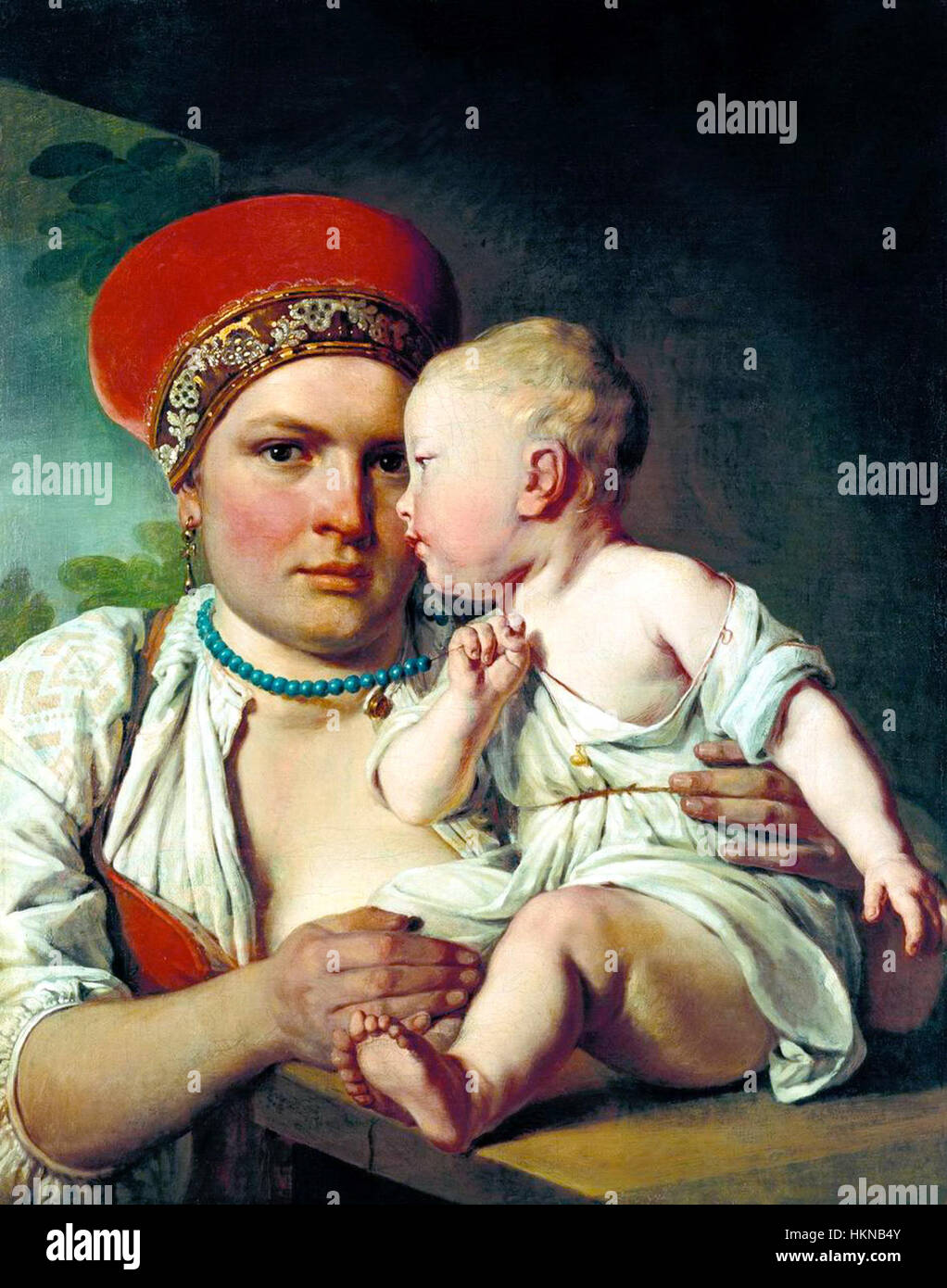 Alexej Venetsianov war ein russischer Maler, der für seine detaillierten Darstellungen des Bauernlebens bekannt war. Seine Arbeiten beleuchten die Einfachheit und würde des ländlichen Lebens im Russland des 19. Jahrhunderts und zeigen oft Szenen aus Arbeit und Landwirtschaft. Stockfoto