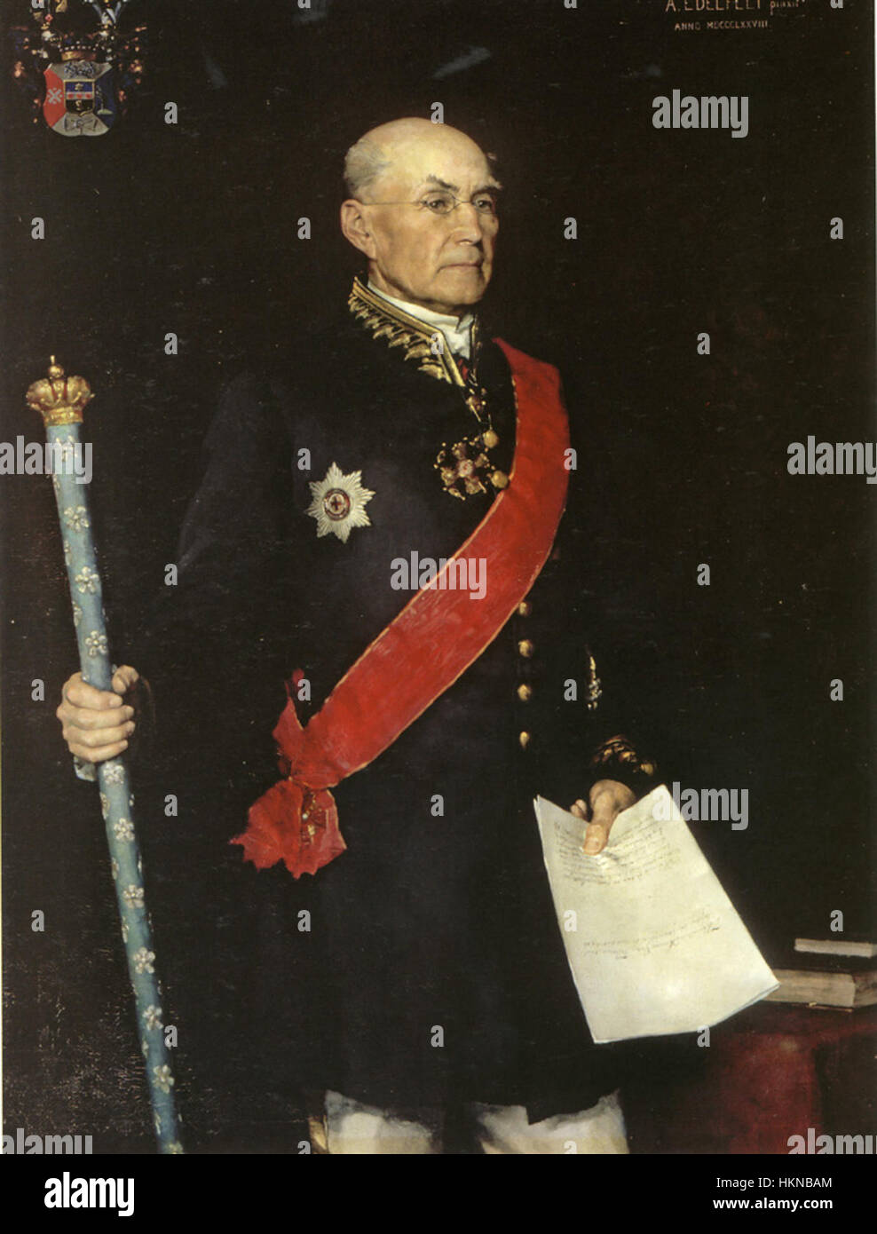 Ein Porträt von Johan August von Born, einem schwedischen Naturforscher und Chemiker, der für seine Mineralogie bekannt ist. Dieses Gemälde spiegelt seinen Beitrag zur Wissenschaft und zur Natur im 18. Jahrhundert wider. Stockfoto