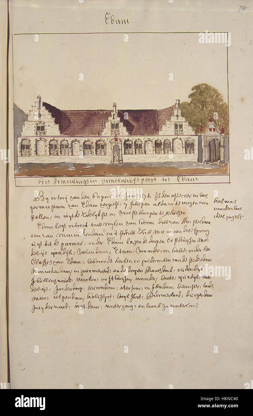 *Atlas Schoemaker* stellt eine detaillierte Karte von Westfriesland aus dem 18. Jahrhundert dar, insbesondere die Gegend um Edam in Noord-Holland. Die Karte ist bekannt für ihre genaue geographische Darstellung dieses Teils der Niederlande während der 1700er Jahre Stockfoto