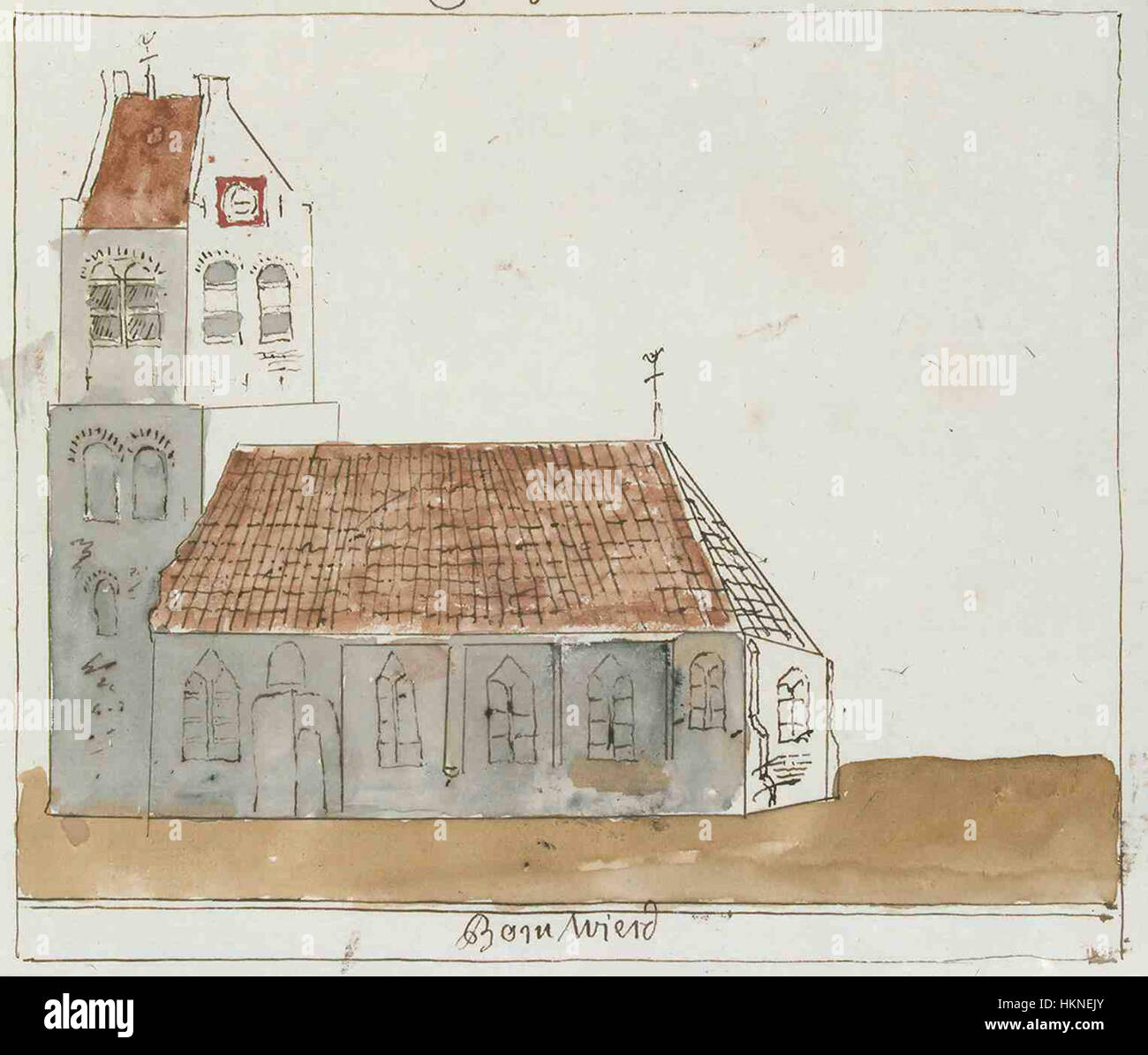 Dieses Kunstwerk repräsentiert Friesland und Bornwird und zeigt das historische und kulturelle Erbe der Region. Die detaillierte Darstellung zeigt das ländliche Leben und die lokalen Landschaften Frieslands in einem historischen Kontext. Stockfoto