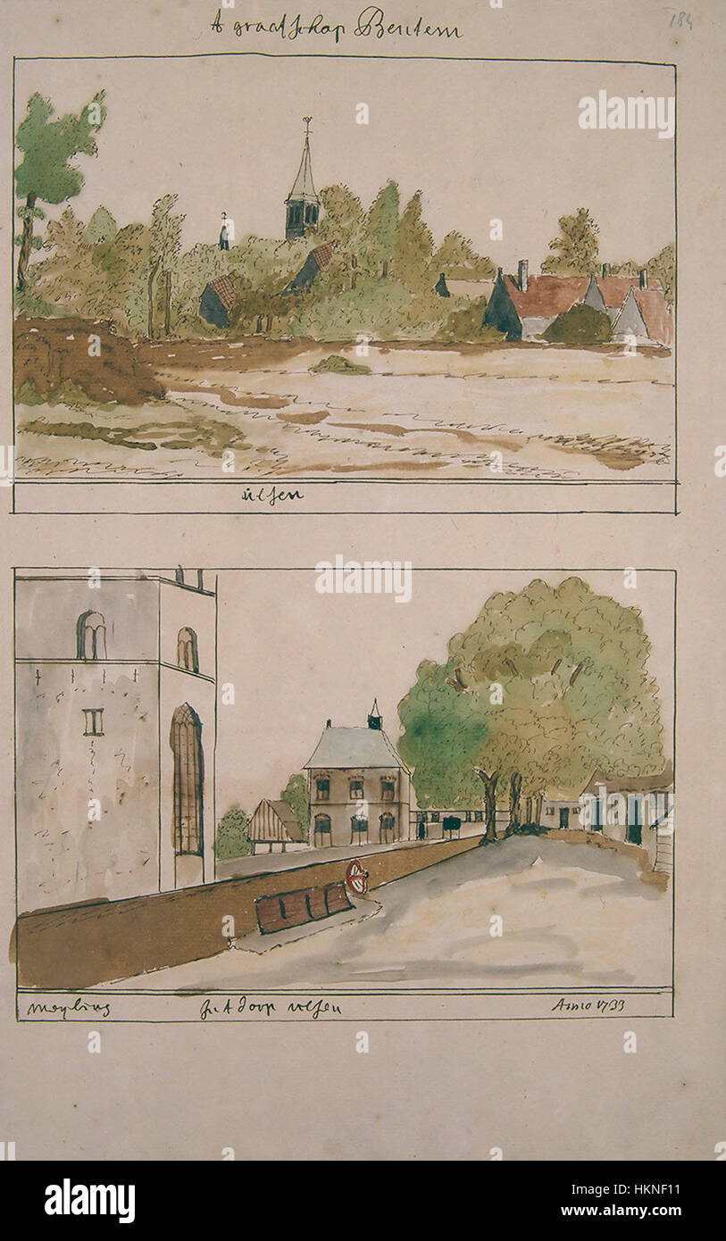 Dieses Gemälde Atlas Schoemaker zeigt eine ländliche Szene aus Overijssel, die das niederländische Dorf Uelsen zeigt. Es unterstreicht die ruhige Landschaft und die traditionelle Landwirtschaft in der Region. Stockfoto