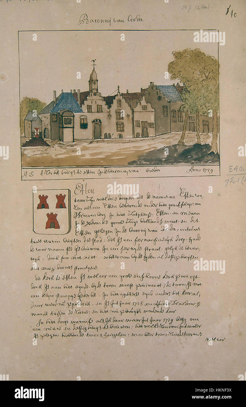 *Atlas Schoemaker* ist ein Kunstwerk, das die Region Noord-Brabant darstellt und sich speziell auf die Region Etten in den Niederlanden konzentriert. Das Gemälde veranschaulicht die malerische Landschaft und das ländliche Leben und fängt das kulturelle und ökologische Wesen der Region ein. Stockfoto