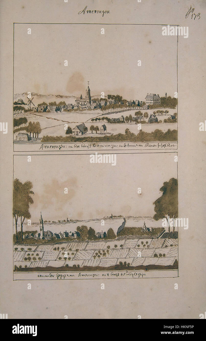 Die Karte „Atlas Schoemaker-UTRECHT-DEEL1“ zeigt detaillierte geografische Regionen rund um Utrecht und Amerongen in den Niederlanden. Dieser atlas wurde Ende des 17. Jahrhunderts hergestellt und bietet wertvolle Einblicke in die Kartographie und das geografische Verständnis der Region während dieser Zeit. Stockfoto