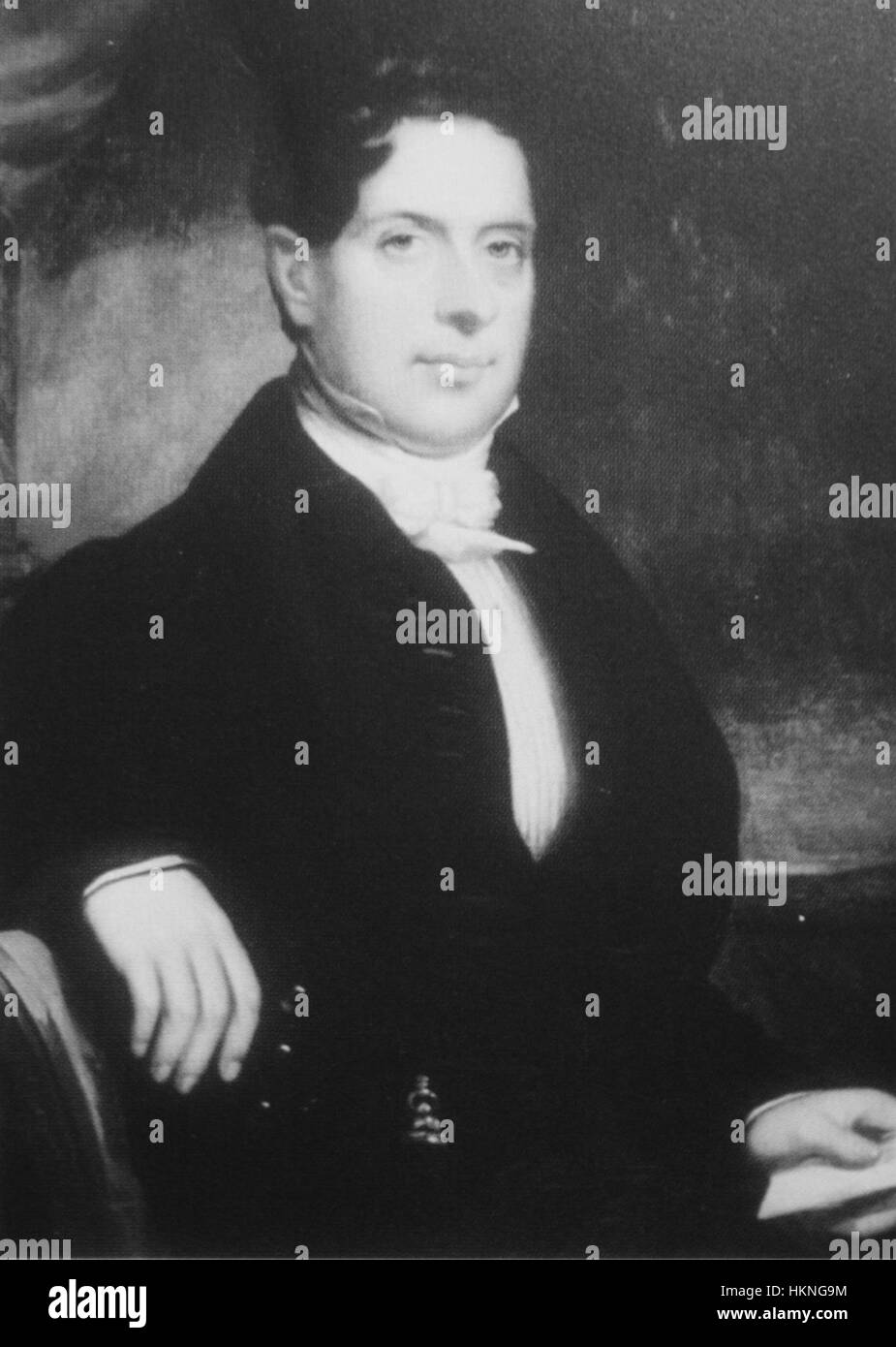 Ein Porträt von *John Jay Crocheron* aus dem Jahr 1825, das den Stil und die Eleganz der Porträts aus dem frühen 19. Jahrhundert einfängt und die Mode und soziale Struktur der Zeit zeigt. Stockfoto