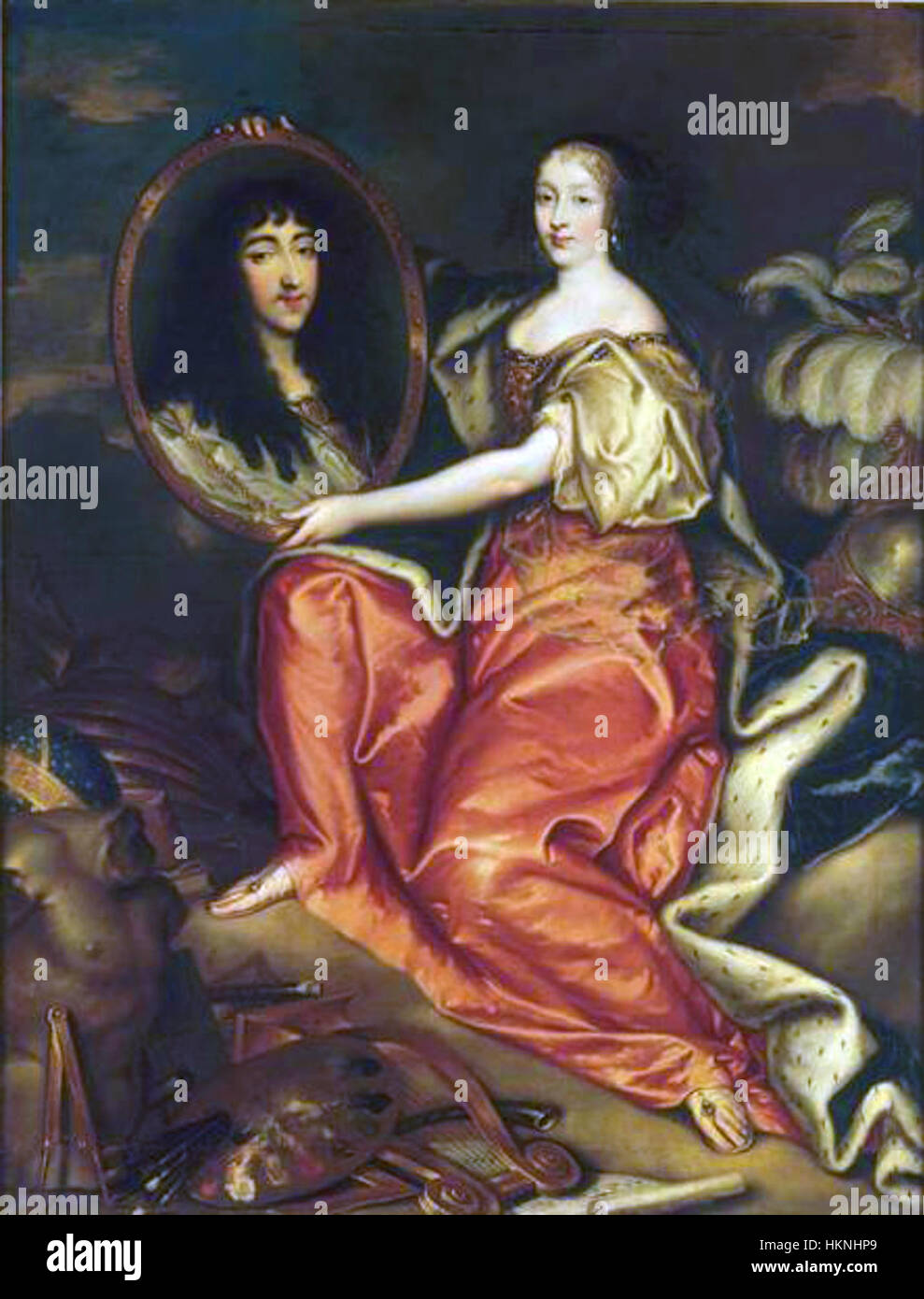 Henriette d ' Angleterre als Minerva hält ein Gemälde von ihrem Ehemann Philippe de France, Antoine Mathieu Stockfoto