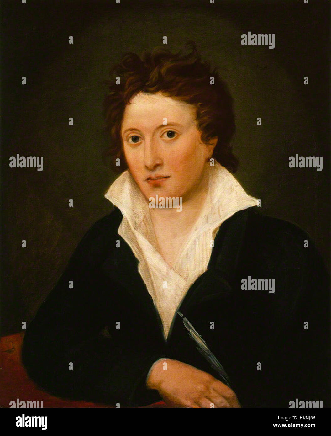 Das Porträt von Percy Bysshe Shelley, das Curran 1819 gemalt hat, fängt das Bild des Dichters mit komplizierten Details ein und zeigt die Romantik der Epoche. Stockfoto