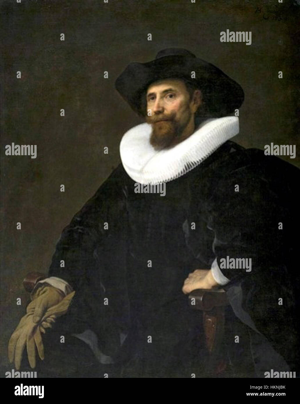 Dieses Porträt von Bartholomeus van der Helst zeigt einen herausragenden Gentleman aus dem 17. Jahrhundert und zeigt die Beherrschung des Künstlers, die Texturen des Stoffes und das edle Verhalten des Themas zu erfassen. Stockfoto