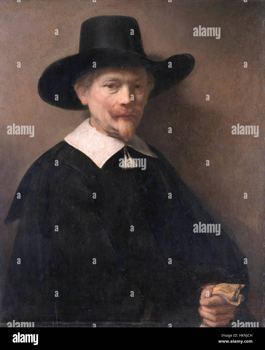 Ein Mann hält Handschuhe, von Rembrandt van Rijn Stockfoto