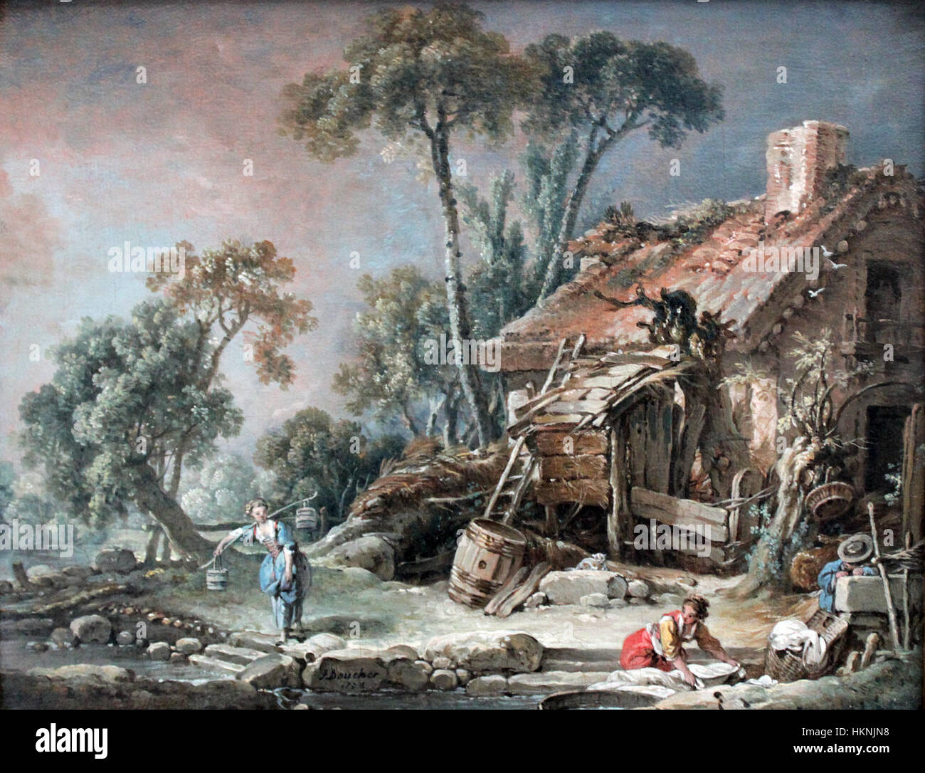1758 Boucher Landschaft Mit Renovierungen anagoria Stockfoto