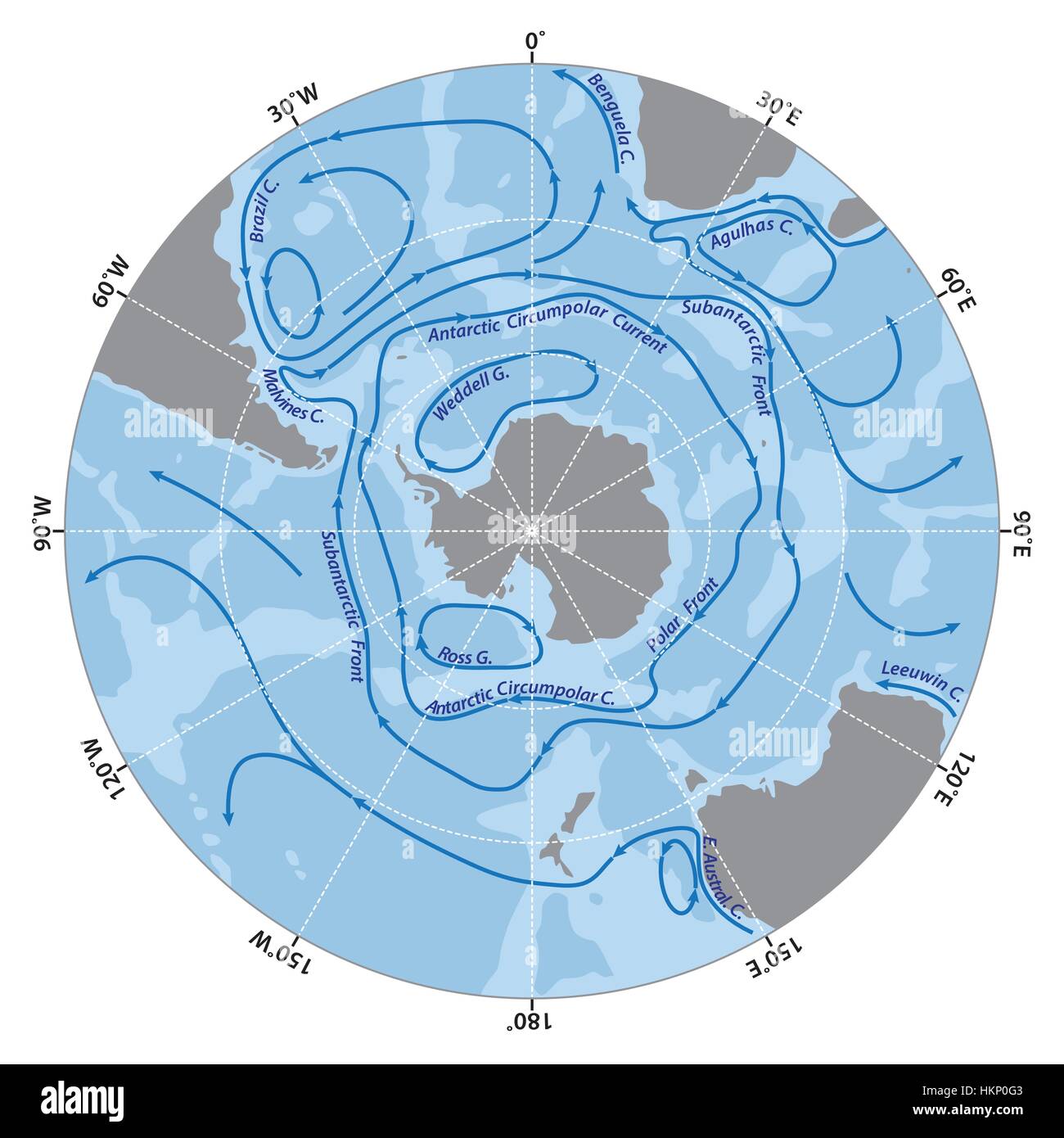 Vektorkarte Antarctic Circumpolar Strom Stock Vektor