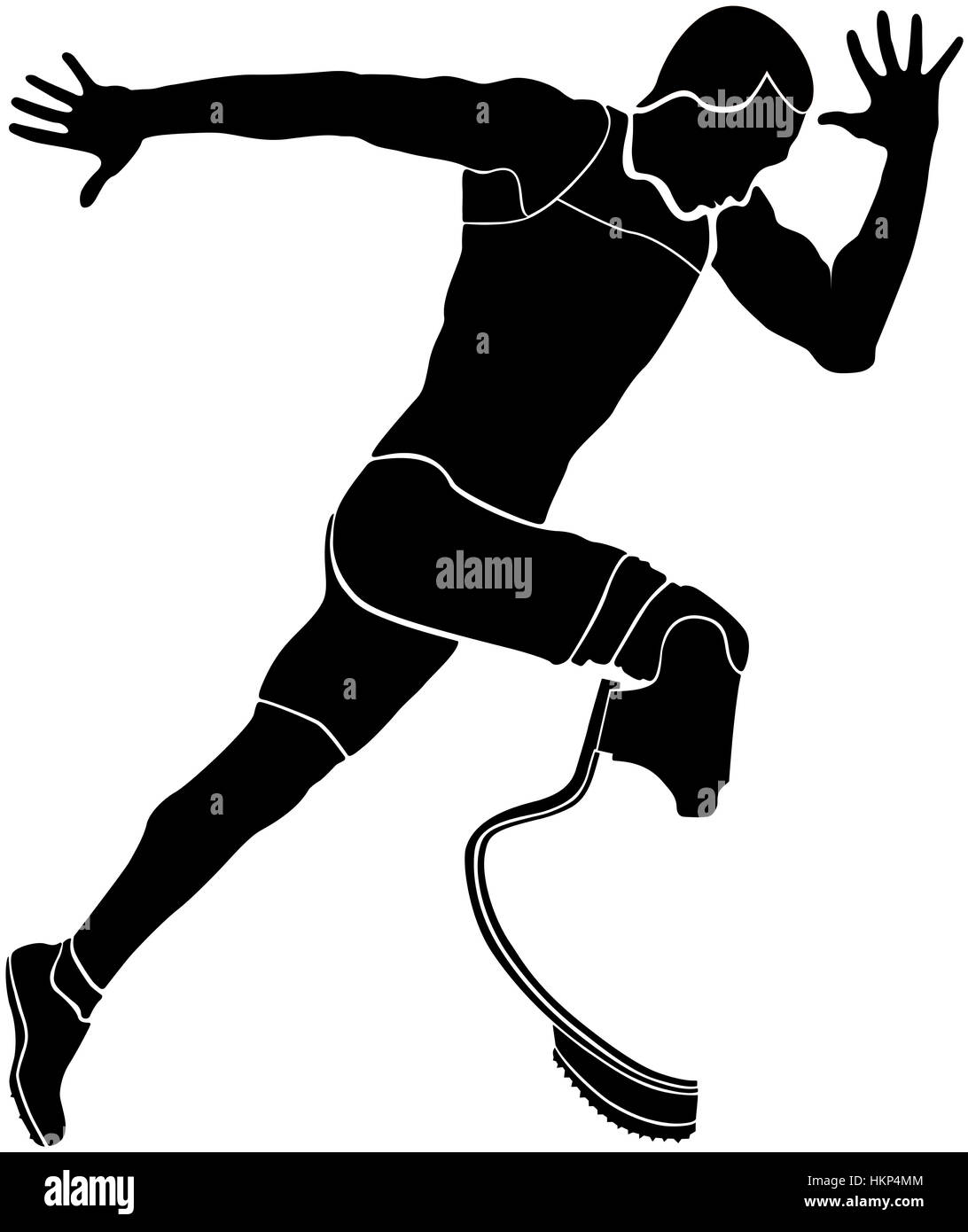 explosiver Läufer Athlet deaktiviert Amputierte schwarze silhouette Stockfoto