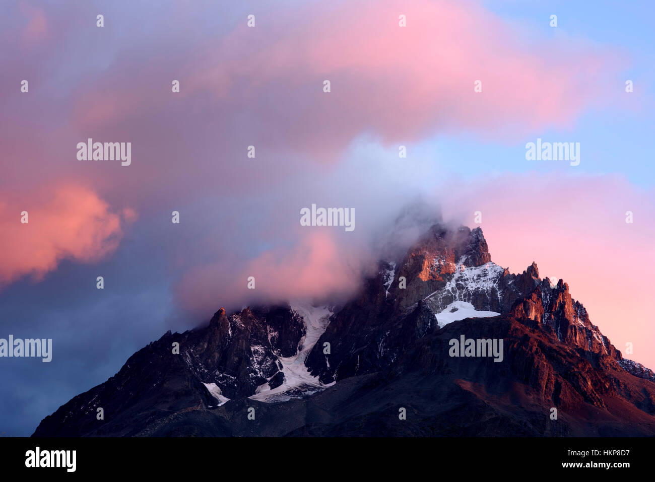 Sunrise Pehoe See Torres del Paine Nationalpark-Chile. Stockfoto