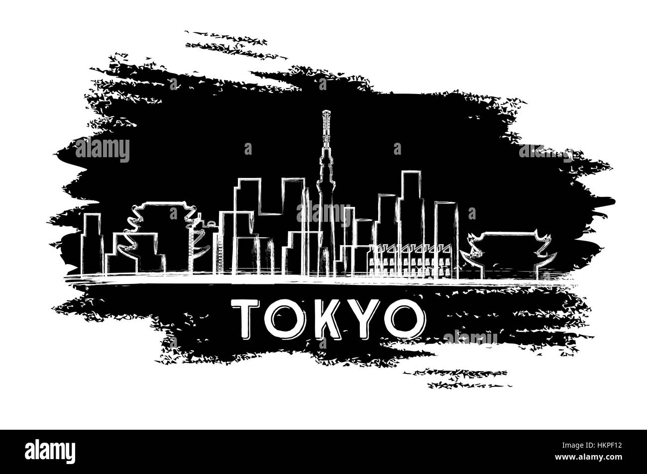 Tokyo Skyline Silhouette. Hand gezeichnete Skizze. Vektor-Illustration. Geschäftsreisen und Tourismus-Konzept mit moderner Architektur. Bild für die Präsentation Stock Vektor