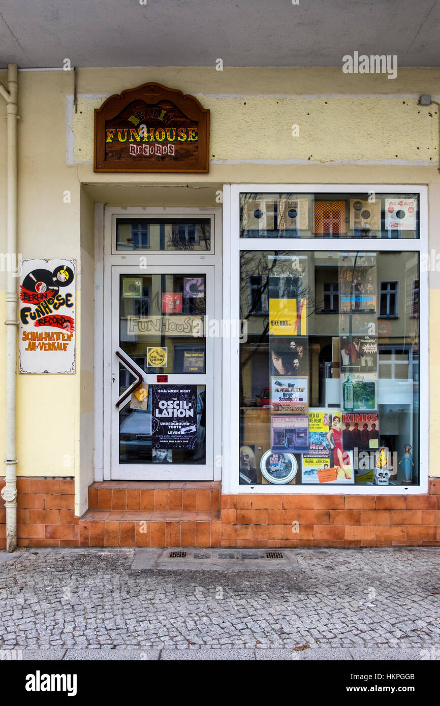 Berlin, Prenzlauer Berg. Funhouse Records, Shop, Verkauf von alten Vinyl-Schallplatten Stockfoto